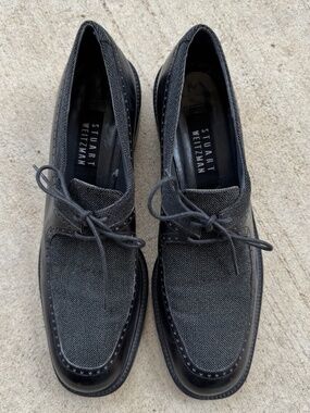 STUART WEITZMAN Black & Gray Leather Oxford Shoes Size 8.5 Narrow Spain